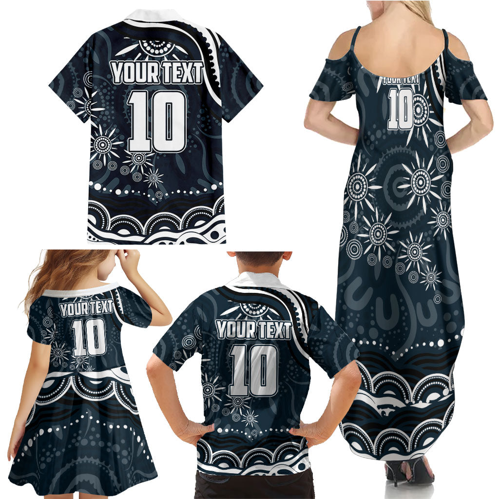 Personalized Carlton Blues Rugby Family Matching Summer Maxi Dress and Hawaiian Shirt Aboriginal Dot Art - Dreamtime Football Mascot