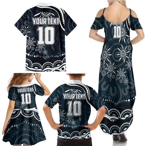 Personalized Carlton Blues Rugby Family Matching Summer Maxi Dress and Hawaiian Shirt Aboriginal Dot Art - Dreamtime Football Mascot