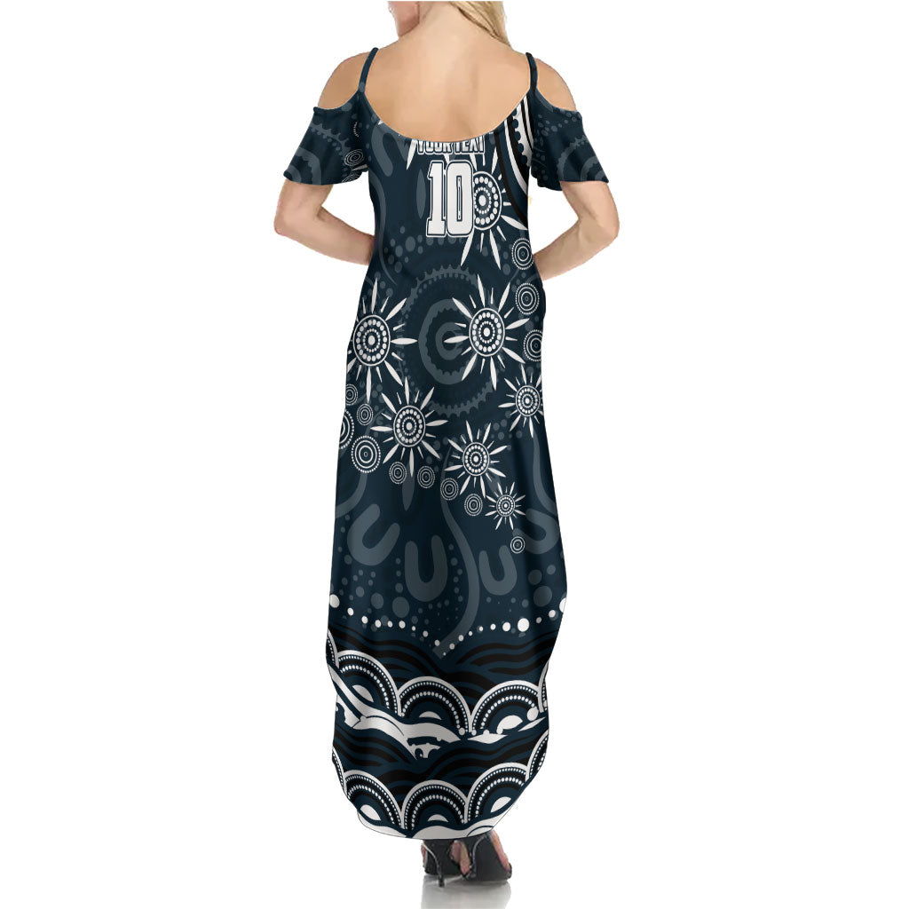 Personalized Carlton Blues Rugby Family Matching Summer Maxi Dress and Hawaiian Shirt Aboriginal Dot Art - Dreamtime Football Mascot