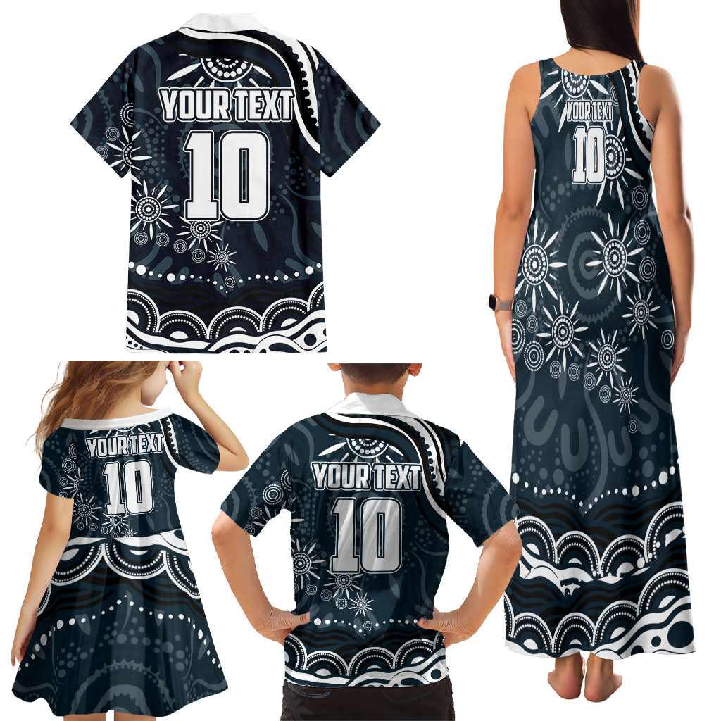 Personalized Carlton Blues Rugby Family Matching Tank Maxi Dress and Hawaiian Shirt Aboriginal Dot Art - Dreamtime Football Mascot