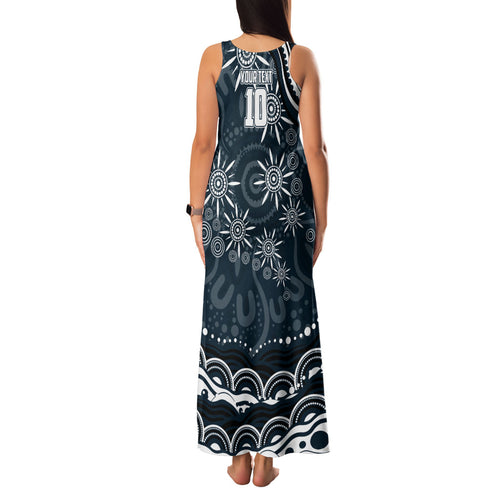 Personalized Carlton Blues Rugby Family Matching Tank Maxi Dress and Hawaiian Shirt Aboriginal Dot Art - Dreamtime Football Mascot