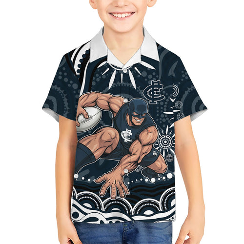 Personalized Carlton Blues Rugby Family Matching Tank Maxi Dress and Hawaiian Shirt Aboriginal Dot Art - Dreamtime Football Mascot