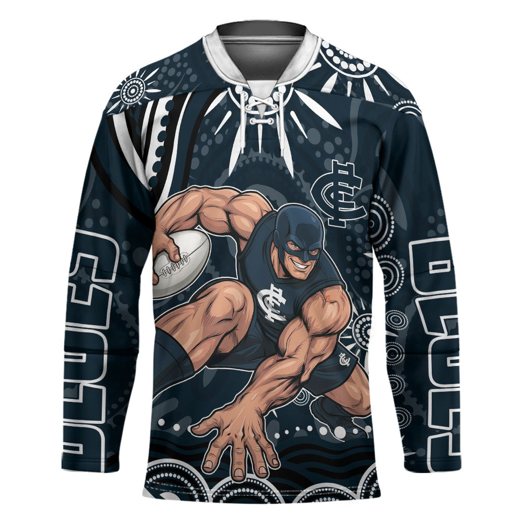 Personalized Carlton Blues Rugby Hockey Jersey Aboriginal Dot Art - Dreamtime Football Mascot