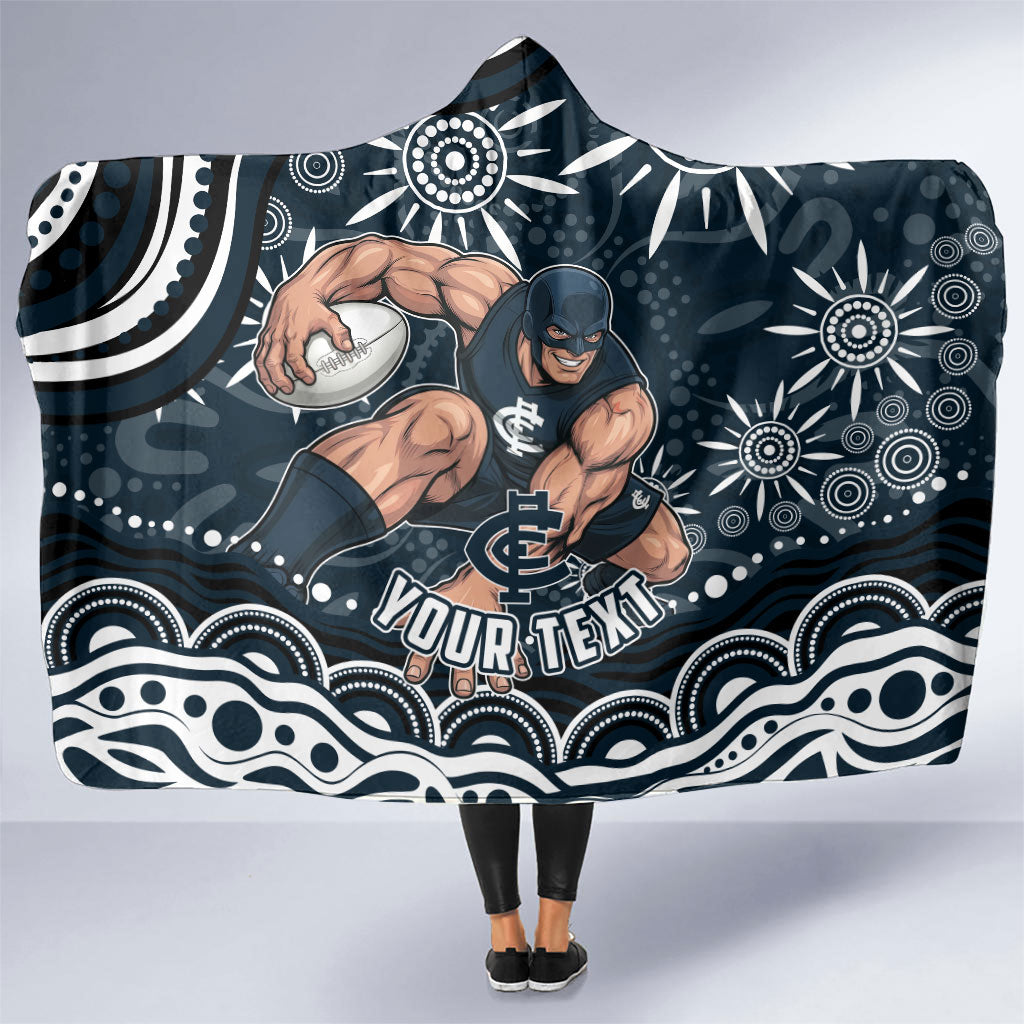 Personalized Carlton Blues Rugby Hooded Blanket Aboriginal Dot Art - Dreamtime Football Mascot