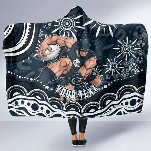 Personalized Carlton Blues Rugby Hooded Blanket Aboriginal Dot Art - Dreamtime Football Mascot