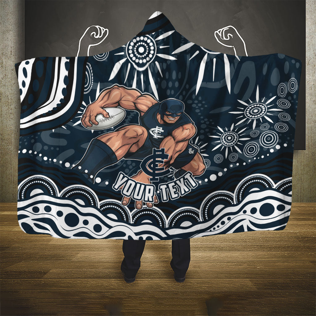Personalized Carlton Blues Rugby Hooded Blanket Aboriginal Dot Art - Dreamtime Football Mascot