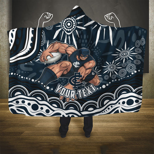 Personalized Carlton Blues Rugby Hooded Blanket Aboriginal Dot Art - Dreamtime Football Mascot