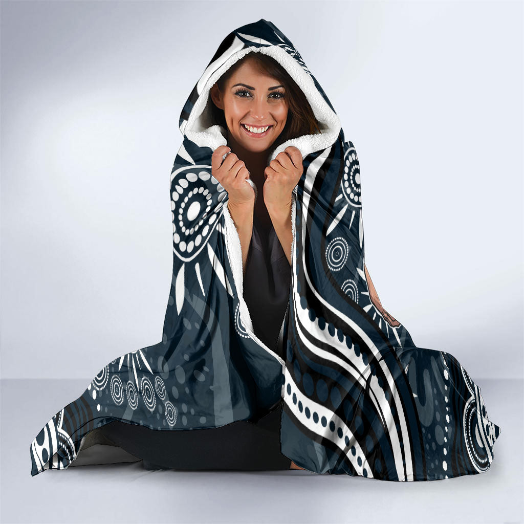 Personalized Carlton Blues Rugby Hooded Blanket Aboriginal Dot Art - Dreamtime Football Mascot