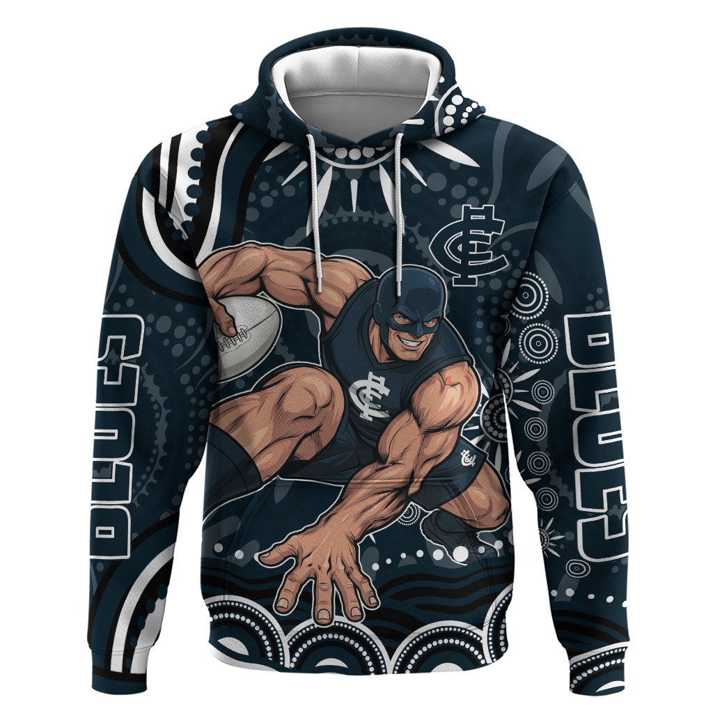 Personalized Carlton Blues Rugby Hoodie Aboriginal Dot Art - Dreamtime Football Mascot