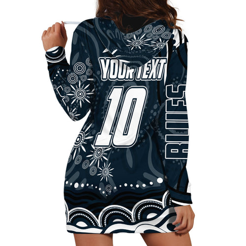 Personalized Carlton Blues Rugby Hoodie Dress Aboriginal Dot Art - Dreamtime Football Mascot