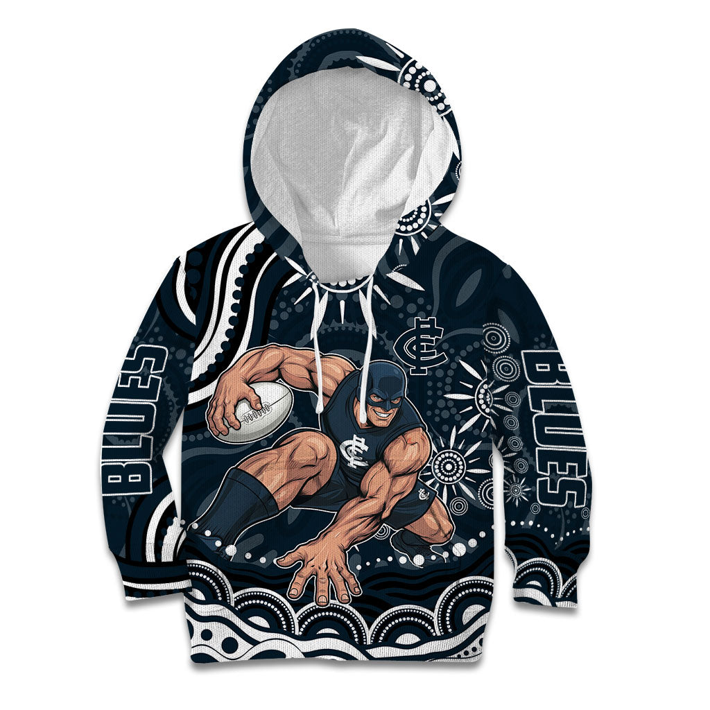 Personalized Carlton Blues Rugby Kid Hoodie Aboriginal Dot Art - Dreamtime Football Mascot