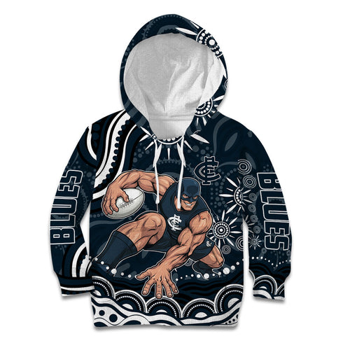 Personalized Carlton Blues Rugby Kid Hoodie Aboriginal Dot Art - Dreamtime Football Mascot
