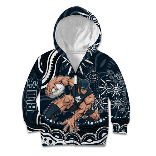 Personalized Carlton Blues Rugby Kid Hoodie Aboriginal Dot Art - Dreamtime Football Mascot