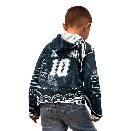 Personalized Carlton Blues Rugby Kid Hoodie Aboriginal Dot Art - Dreamtime Football Mascot