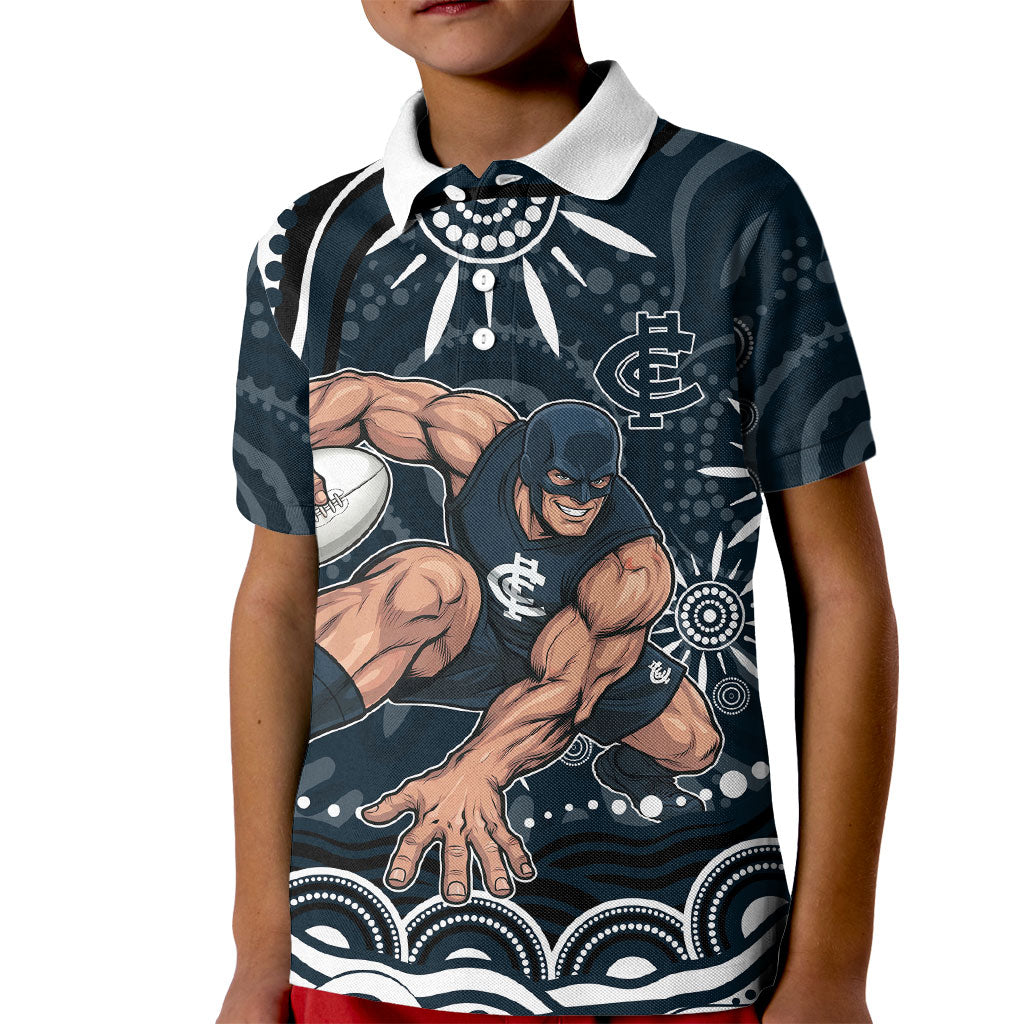 Personalized Carlton Blues Rugby Kid Polo Shirt Aboriginal Dot Art - Dreamtime Football Mascot