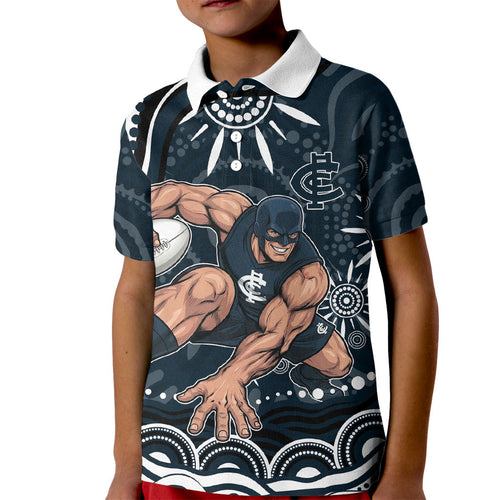 Personalized Carlton Blues Rugby Kid Polo Shirt Aboriginal Dot Art - Dreamtime Football Mascot