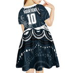 Personalized Carlton Blues Rugby Kid Short Sleeve Dress Aboriginal Dot Art - Dreamtime Football Mascot