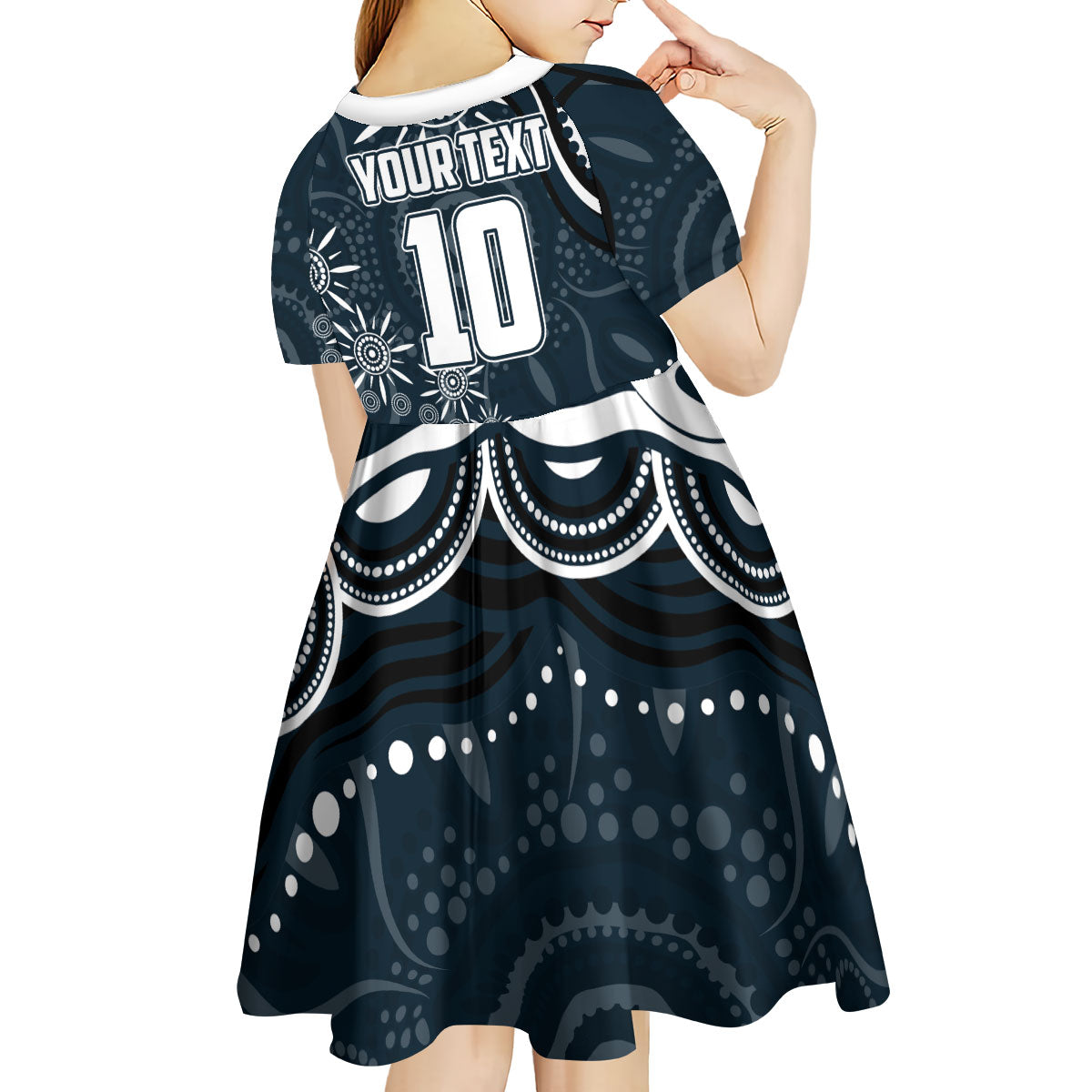Personalized Carlton Blues Rugby Kid Short Sleeve Dress Aboriginal Dot Art - Dreamtime Football Mascot