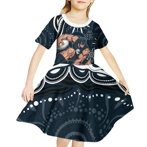 Personalized Carlton Blues Rugby Kid Short Sleeve Dress Aboriginal Dot Art - Dreamtime Football Mascot