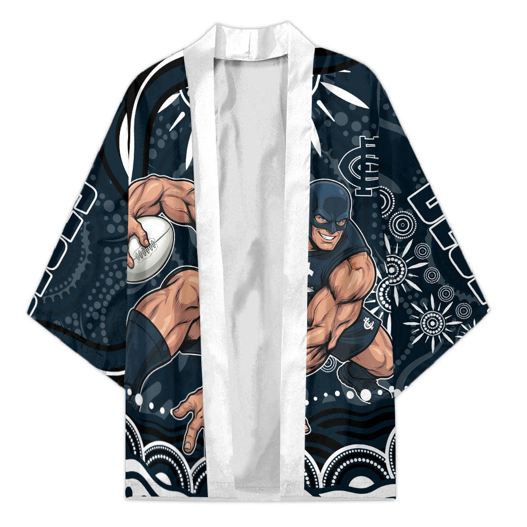 Personalized Carlton Blues Rugby Kimono Aboriginal Dot Art - Dreamtime Football Mascot