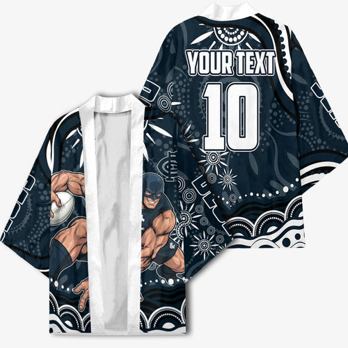 Personalized Carlton Blues Rugby Kimono Aboriginal Dot Art - Dreamtime Football Mascot