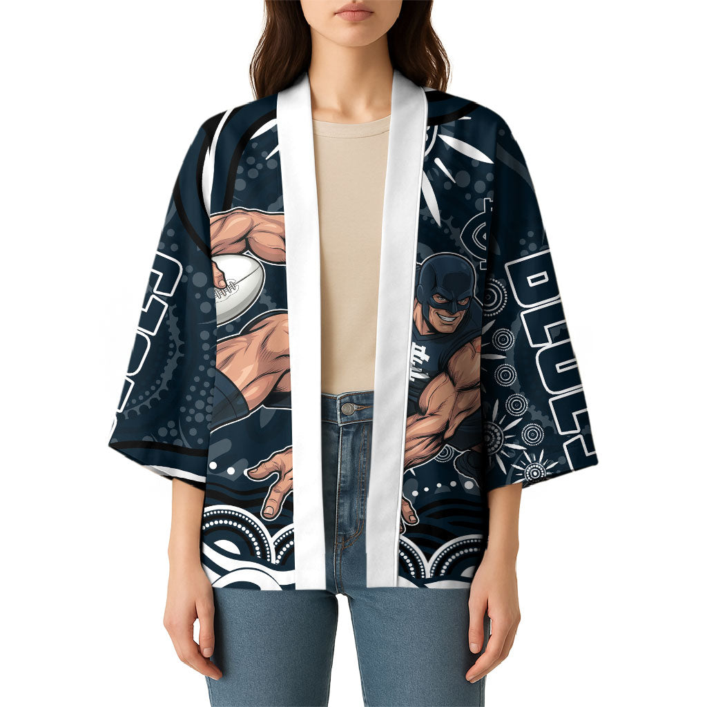 Personalized Carlton Blues Rugby Kimono Aboriginal Dot Art - Dreamtime Football Mascot