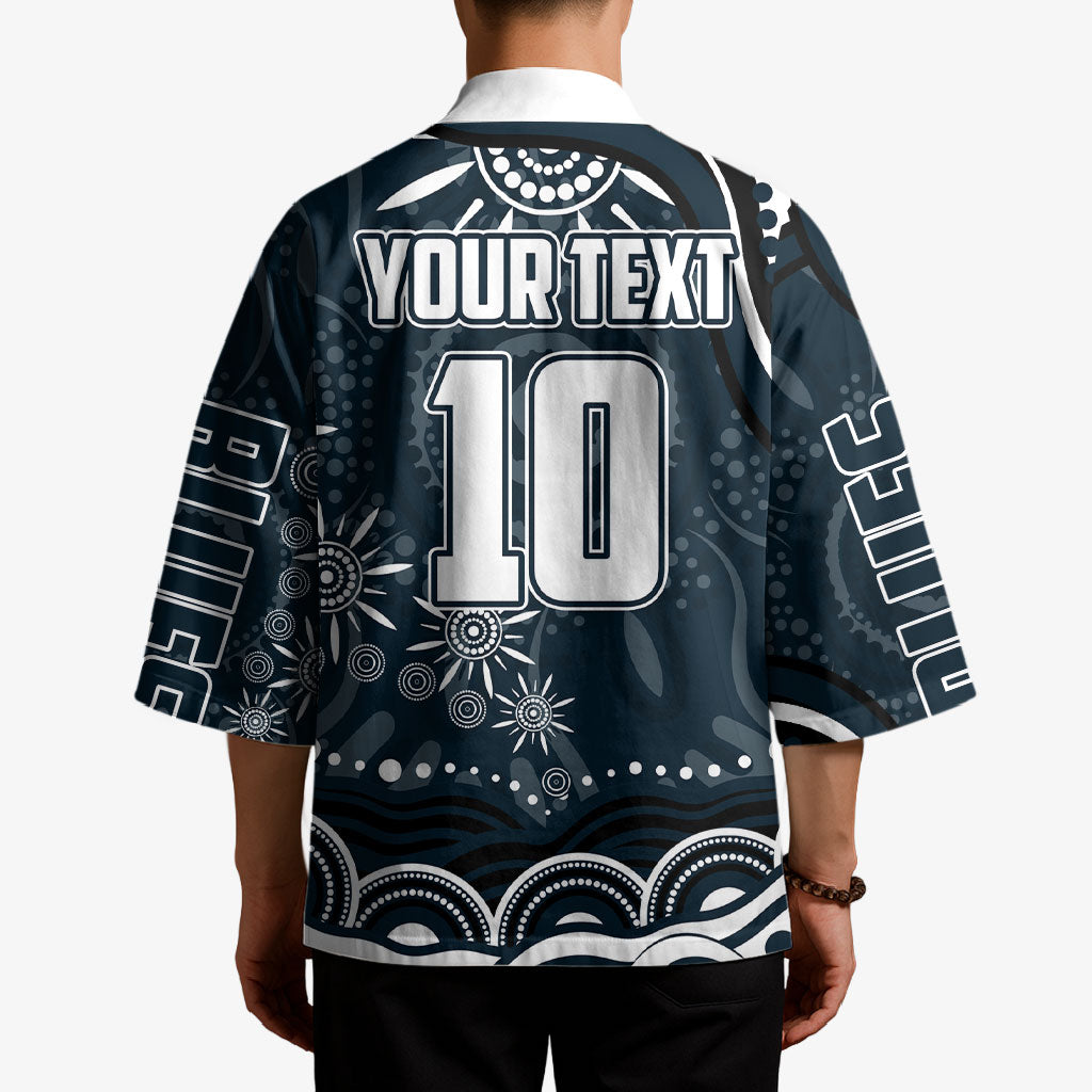 Personalized Carlton Blues Rugby Kimono Aboriginal Dot Art - Dreamtime Football Mascot