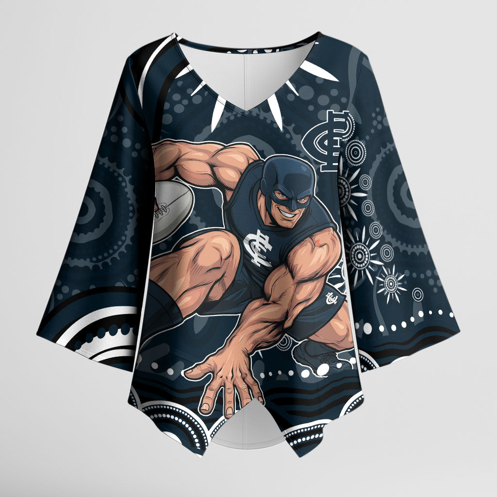 Personalized Carlton Blues Rugby Kimono Sleeve Blouse Aboriginal Dot Art - Dreamtime Football Mascot