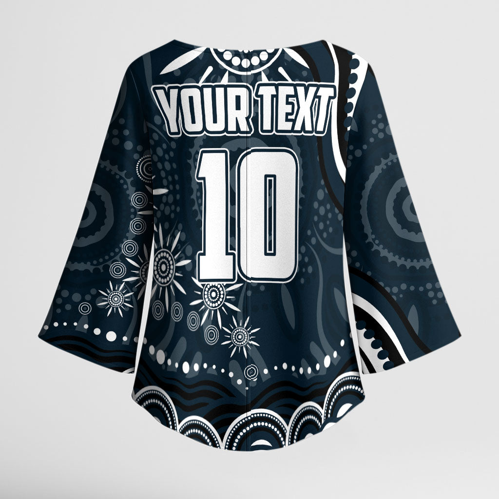 Personalized Carlton Blues Rugby Kimono Sleeve Blouse Aboriginal Dot Art - Dreamtime Football Mascot