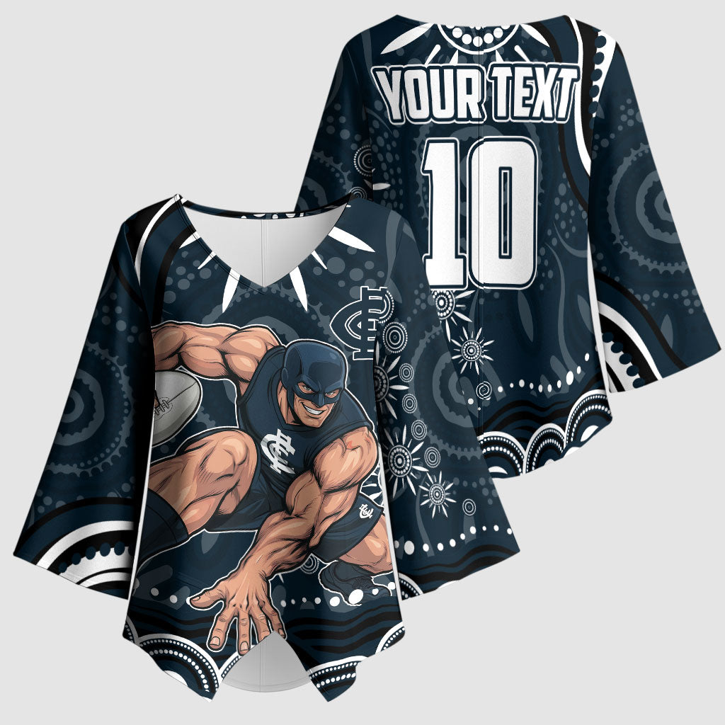 Personalized Carlton Blues Rugby Kimono Sleeve Blouse Aboriginal Dot Art - Dreamtime Football Mascot