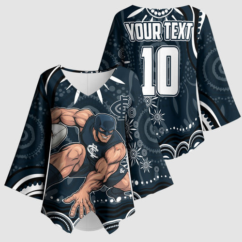 Personalized Carlton Blues Rugby Kimono Sleeve Blouse Aboriginal Dot Art - Dreamtime Football Mascot