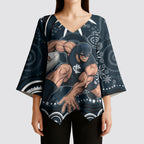 Personalized Carlton Blues Rugby Kimono Sleeve Blouse Aboriginal Dot Art - Dreamtime Football Mascot