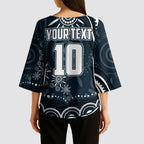 Personalized Carlton Blues Rugby Kimono Sleeve Blouse Aboriginal Dot Art - Dreamtime Football Mascot