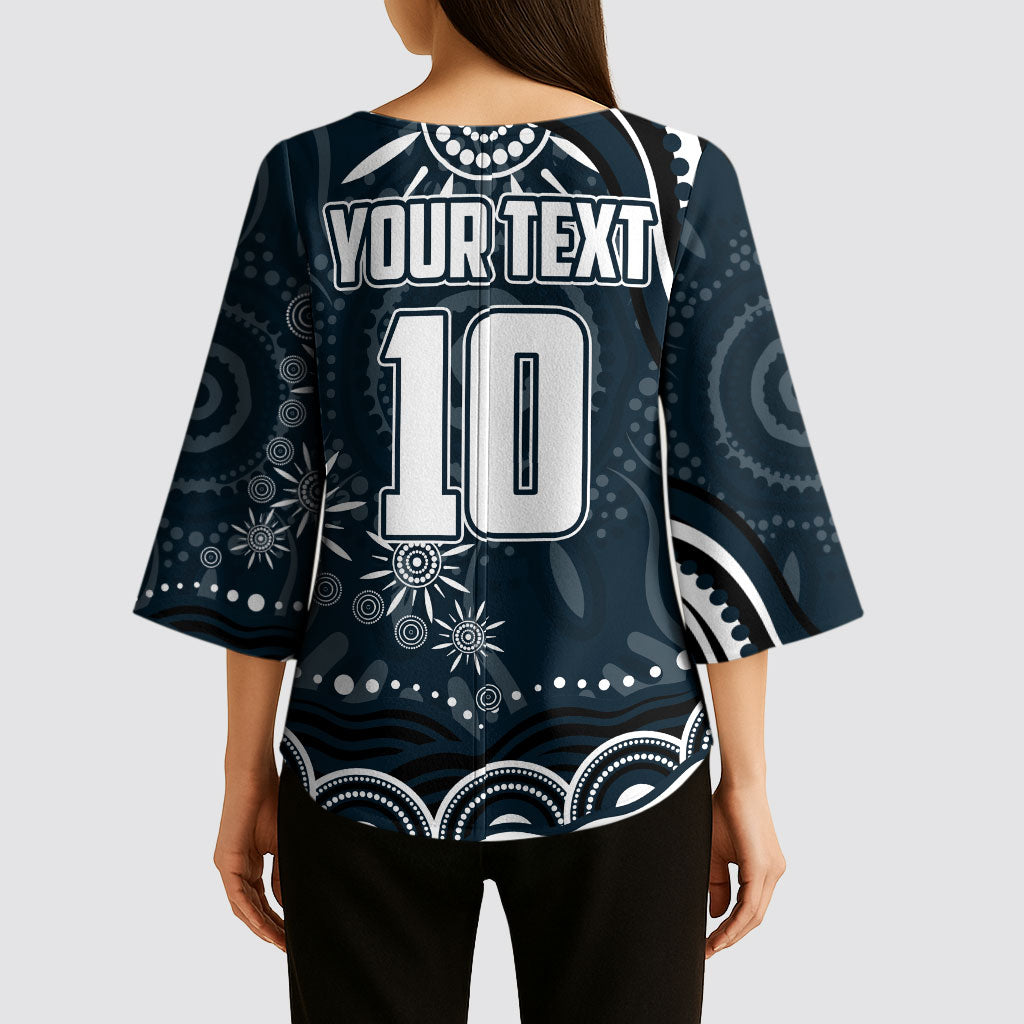 Personalized Carlton Blues Rugby Kimono Sleeve Blouse Aboriginal Dot Art - Dreamtime Football Mascot