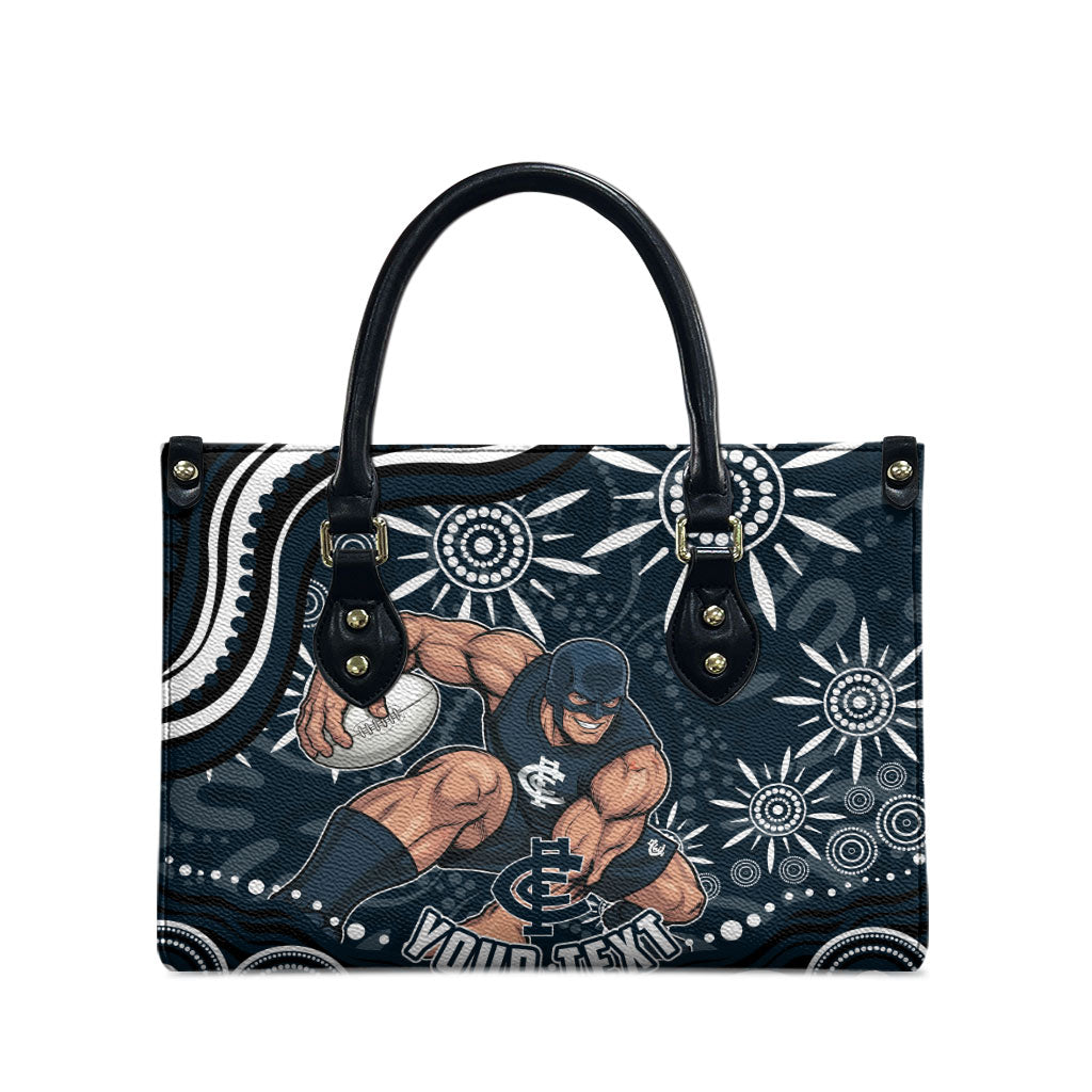 Personalized Carlton Blues Rugby Leather Bag Aboriginal Dot Art - Dreamtime Football Mascot
