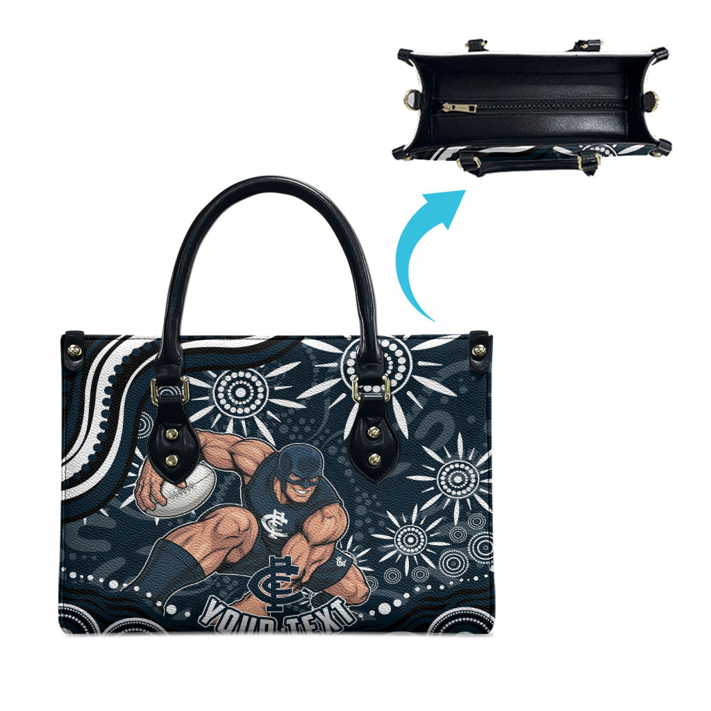 Personalized Carlton Blues Rugby Leather Bag Aboriginal Dot Art - Dreamtime Football Mascot
