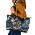 Personalized Carlton Blues Rugby Leather Tote Bag Aboriginal Dot Art - Dreamtime Football Mascot