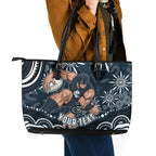 Personalized Carlton Blues Rugby Leather Tote Bag Aboriginal Dot Art - Dreamtime Football Mascot