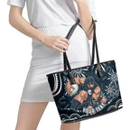 Personalized Carlton Blues Rugby Leather Tote Bag Aboriginal Dot Art - Dreamtime Football Mascot