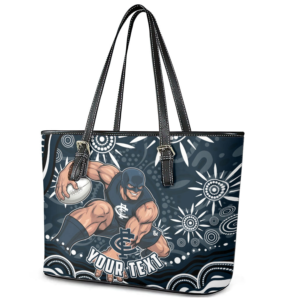 Personalized Carlton Blues Rugby Leather Tote Bag Aboriginal Dot Art - Dreamtime Football Mascot