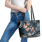 Personalized Carlton Blues Rugby Leather Tote Bag Aboriginal Dot Art - Dreamtime Football Mascot