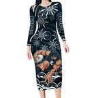 Personalized Carlton Blues Rugby Long Sleeve Bodycon Dress Aboriginal Dot Art - Dreamtime Football Mascot