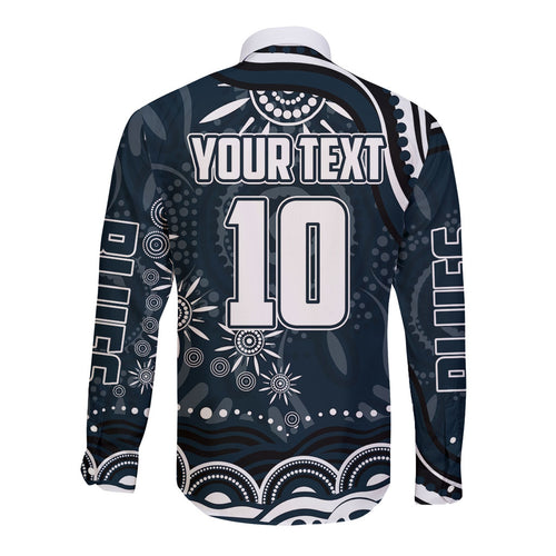Personalized Carlton Blues Rugby Long Sleeve Button Shirt Aboriginal Dot Art - Dreamtime Football Mascot