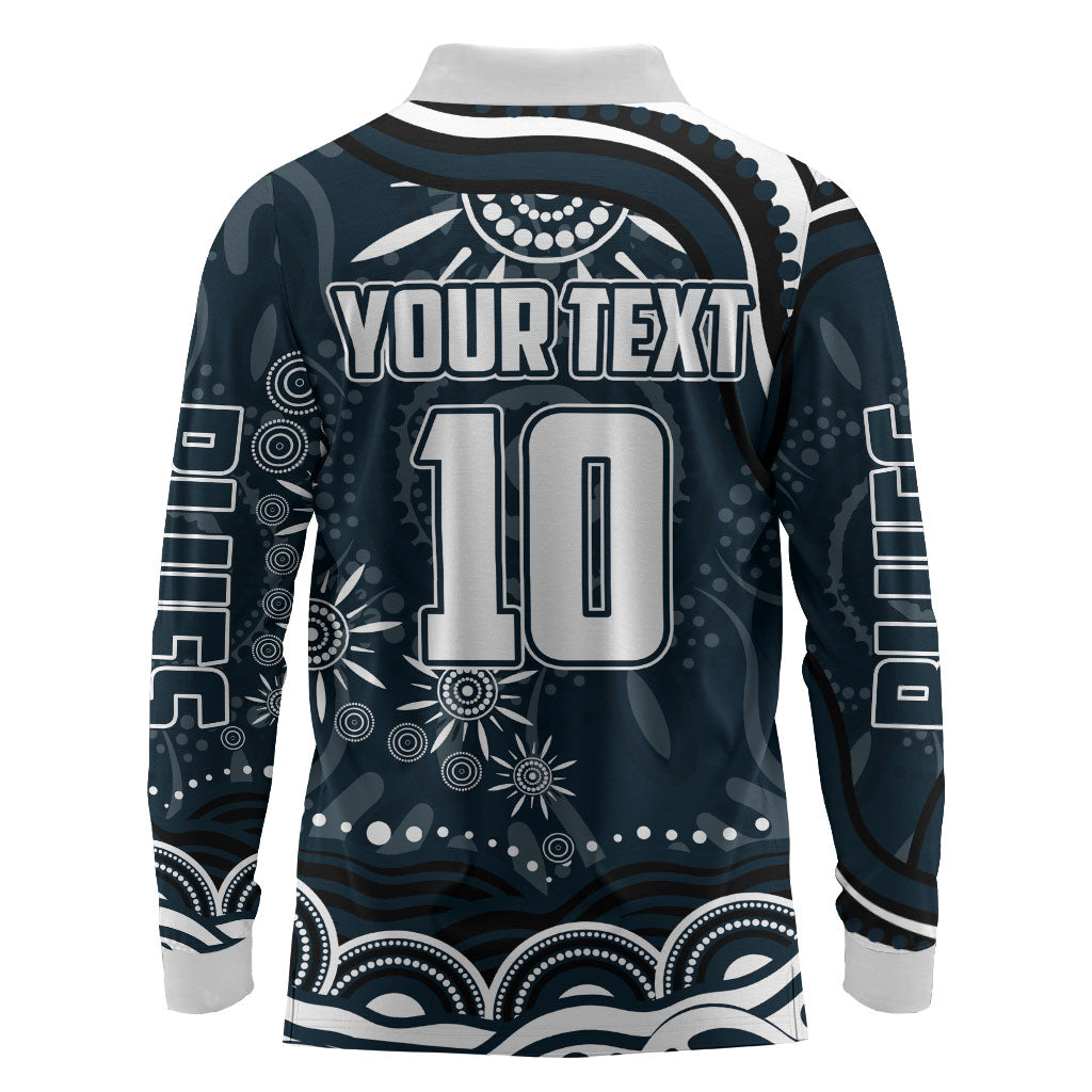 Personalized Carlton Blues Rugby Long Sleeve Polo Shirt Aboriginal Dot Art - Dreamtime Football Mascot