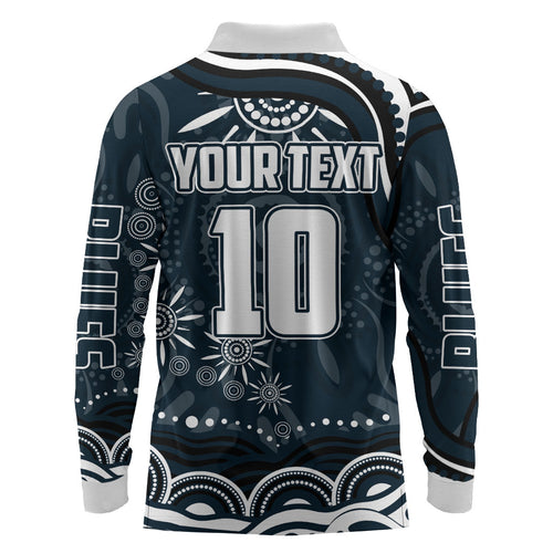 Personalized Carlton Blues Rugby Long Sleeve Polo Shirt Aboriginal Dot Art - Dreamtime Football Mascot