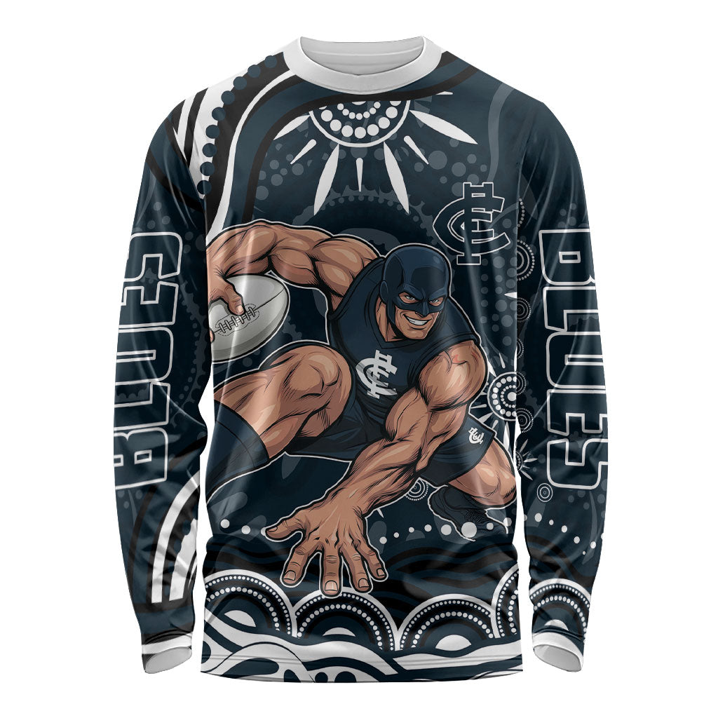 Personalized Carlton Blues Rugby Long Sleeve Shirt Aboriginal Dot Art - Dreamtime Football Mascot