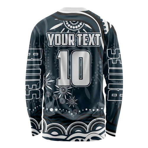 Personalized Carlton Blues Rugby Long Sleeve Shirt Aboriginal Dot Art - Dreamtime Football Mascot