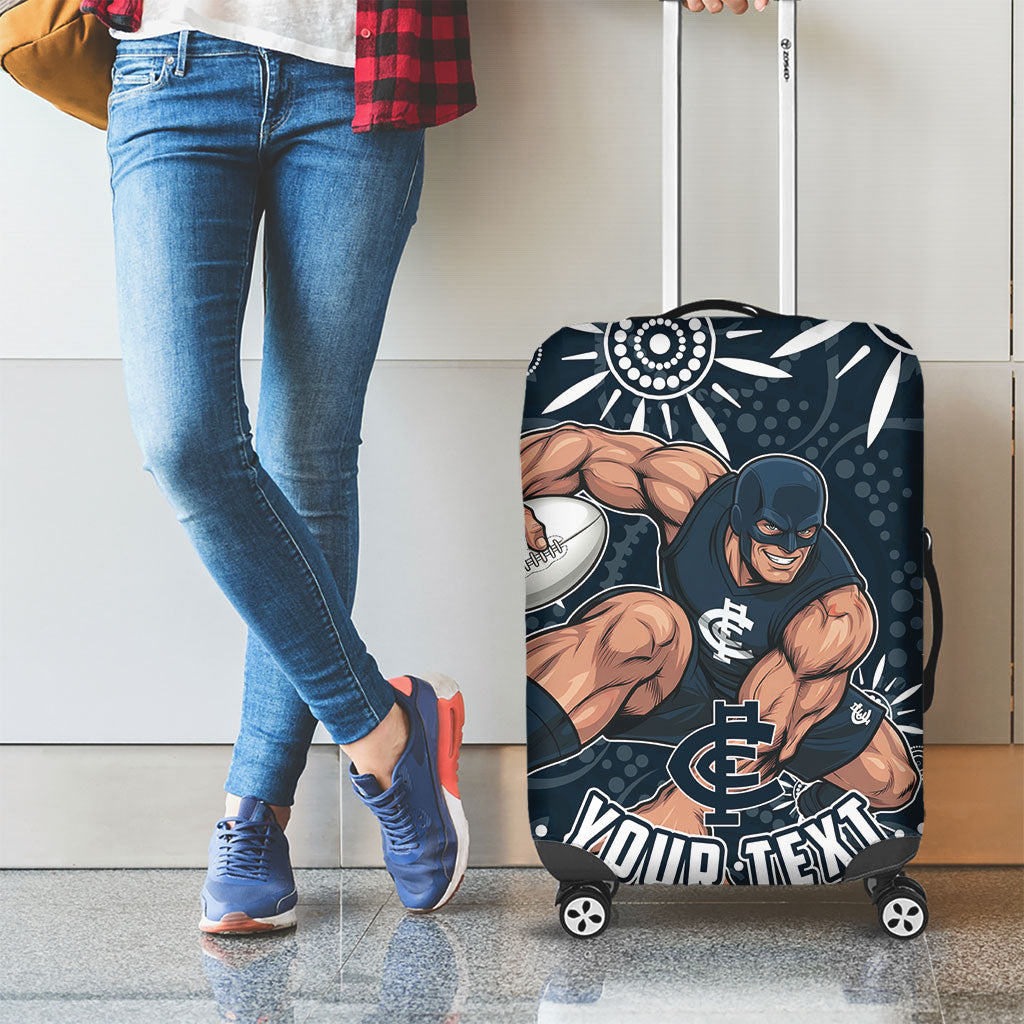 Personalized Carlton Blues Rugby Luggage Cover Aboriginal Dot Art - Dreamtime Football Mascot