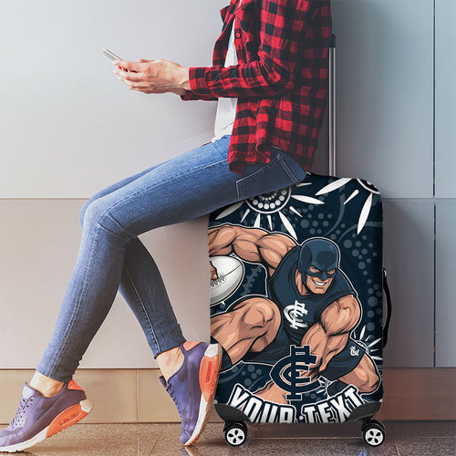 Personalized Carlton Blues Rugby Luggage Cover Aboriginal Dot Art - Dreamtime Football Mascot