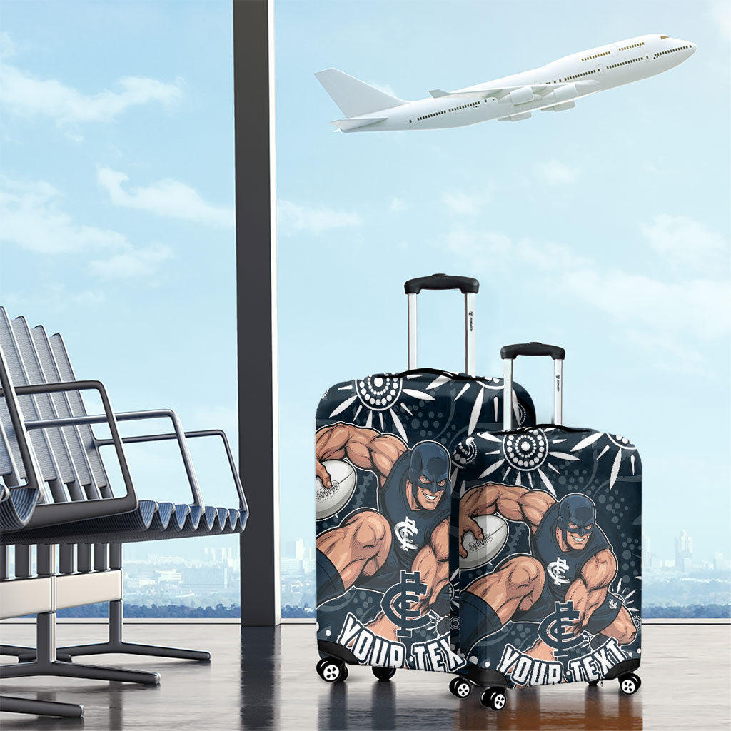 Personalized Carlton Blues Rugby Luggage Cover Aboriginal Dot Art - Dreamtime Football Mascot